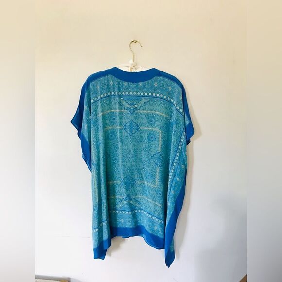 Coldwater Creek Silk bohemian Blue Printed Poncho Size large / XL - Picture 5 of 7